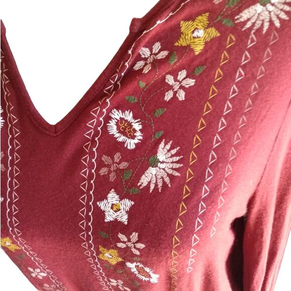 Boho Red Embroidered Peasant Crop Top Women’s S Festival Cottagecore Long Sleeve - Picture 4 of 10